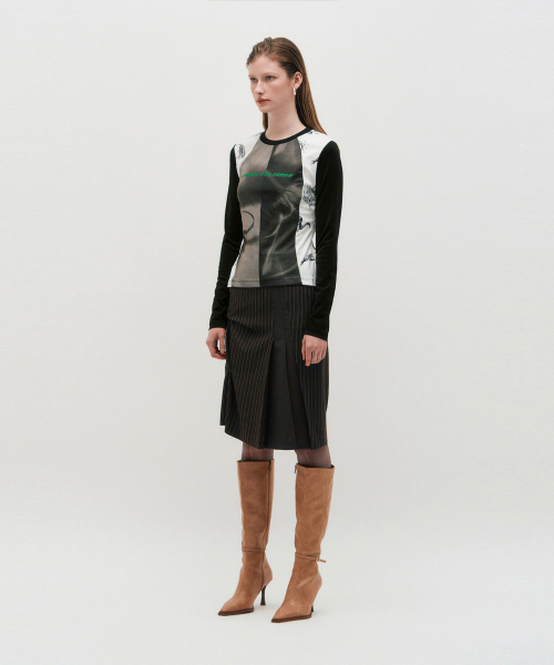 KIMZISU(キムジス)の「Blocked Graphic LS T-shirt _ BROWN(Tシャツ/カットソー・レディース・ブラウン・S/M)」の5枚目の写真