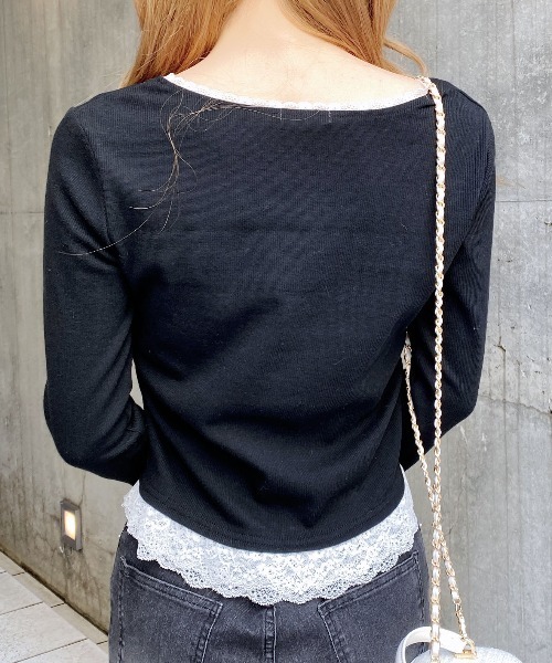 INGNI（イング）の「ヘンリーネックレース付プレートロゴ長袖リブトップス（Tシャツ/カットソー・レディース・ブラック/グレー・M）」の3枚目の写真