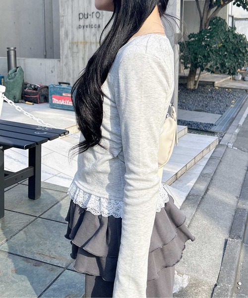 INGNI（イング）の「ヘンリーネックレース付プレートロゴ長袖リブトップス（Tシャツ/カットソー・レディース・ブラック/グレー・M）」の9枚目の写真