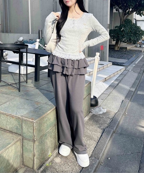 INGNI（イング）の「ヘンリーネックレース付プレートロゴ長袖リブトップス（Tシャツ/カットソー・レディース・ブラック/グレー・M）」の11枚目の写真