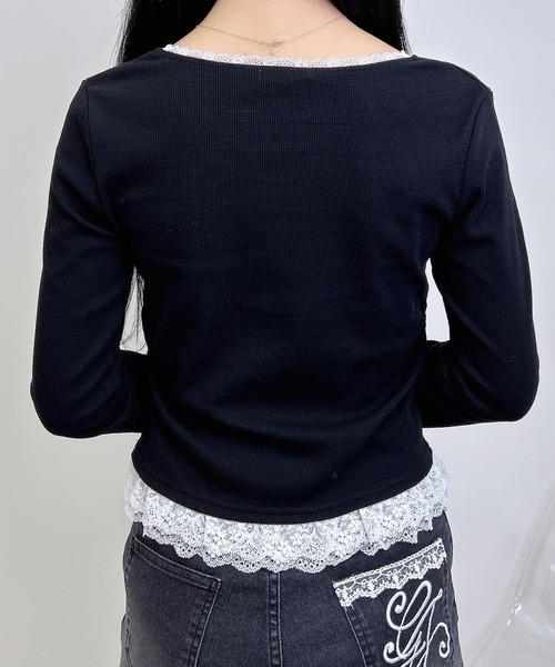 INGNI(イング)の「【WEB限定】ヘンリーネックレース付プレートロゴ長袖リブトップス(Tシャツ/カットソー・レディース・ブラック/グレー・M)」の18枚目の写真