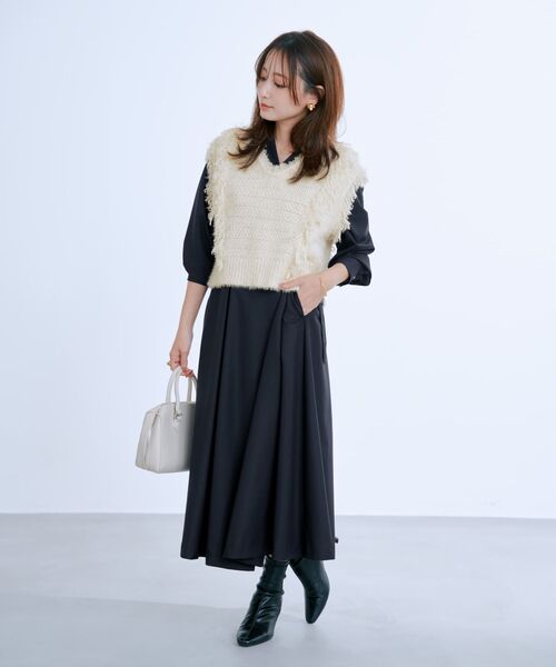 COHINA（コヒナ）の「ウエストベルトテーラードワンピース 【低身長・小柄女性】（ワンピース・レディース・ベージュ/ネイビー・SHORT/REGULAR）」の7枚目の写真