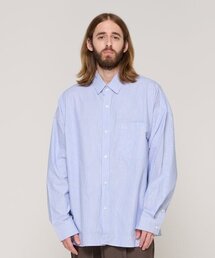 ベーシックシティボーイストライプオーバーサイズシャツ(ブルー)
