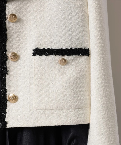 JUSGLITTY(ジャスグリッティー)の「ブレードトリムツイードジャケット(その他アウター・レディース・オフホワイト/ブルー系その他3・2/1)」の3枚目の写真