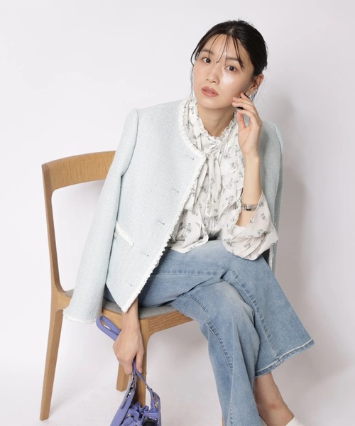 JUSGLITTY(ジャスグリッティー)の「ブレードトリムツイードジャケット(その他アウター・レディース・オフホワイト/ブルー系その他3・2/1)」の13枚目の写真