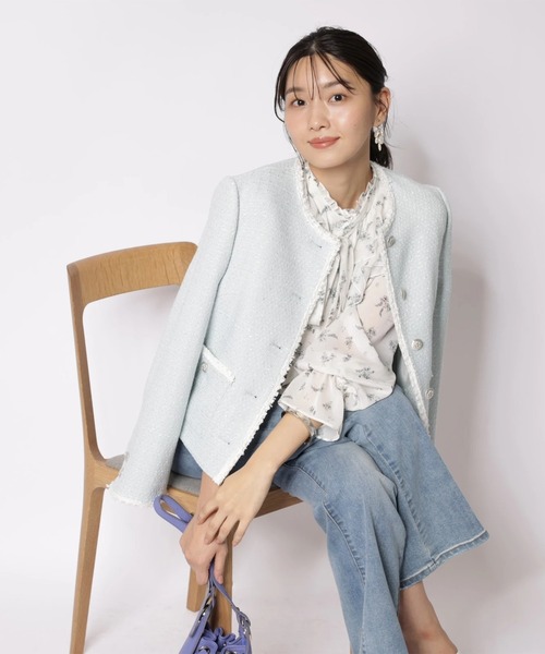 JUSGLITTY(ジャスグリッティー)の「ブレードトリムツイードジャケット(その他アウター・レディース・オフホワイト/ブルー系その他3・2/1)」の14枚目の写真