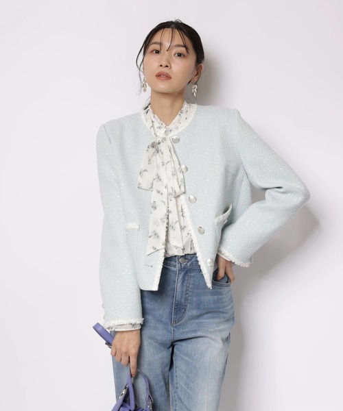 JUSGLITTY(ジャスグリッティー)の「ブレードトリムツイードジャケット(その他アウター・レディース・オフホワイト/ブルー系その他3・2/1)」の16枚目の写真