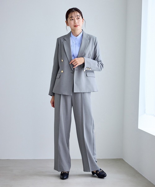 セール】【WEB限定・丈長め】クリアツイルサイドベルトワイドパンツ/入