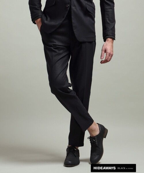 HIDEAWAYS NICOLE(ハイダウェイニコル)の「【HIDEAWAYS BLACK】ガムストレッチブライトシャンブレー イージースラックス(その他パンツ・メンズ・ブラック/ネイビー・XL/M/L/S)」の1枚目の写真