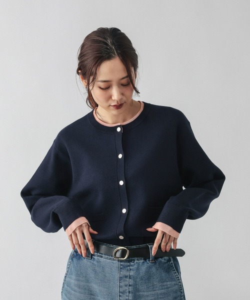 GLOBAL WORK（グローバルワーク）の「スウェットライククルーカーディガン/632604（カーディガン/ボレロ・レディース・レッド/ライトグレー/ネイビー/ベージュ/ダークブラウン/ブラウン/グレイッシュベージュ・LARGE/MEDIUM）」の7枚目の写真