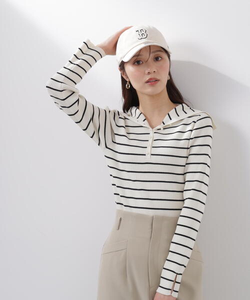 a/mie(アミー)の「<a>ビックカラーリブニット / 1216179201(ニット/セーター・レディース・ホワイト×ブラック/ブルー/グレー系その他・MEDIUM/SMALL)」の2枚目の写真