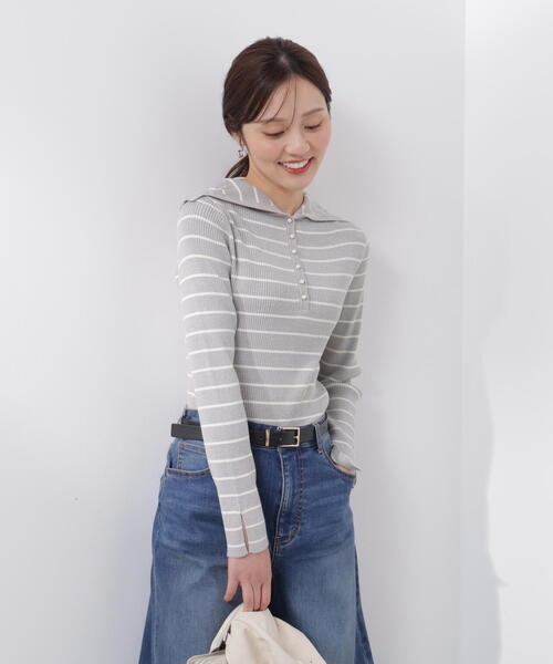 a/mie(アミー)の「<a>ビックカラーリブニット / 1216179201(ニット/セーター・レディース・ホワイト×ブラック/ブルー/グレー系その他・MEDIUM/SMALL)」の5枚目の写真