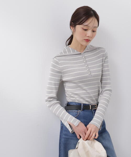 a/mie(アミー)の「<a>ビックカラーリブニット / 1216179201(ニット/セーター・レディース・ホワイト×ブラック/ブルー/グレー系その他・MEDIUM/SMALL)」の9枚目の写真