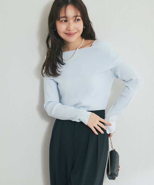 La boutique BonBon（ラブティックボンボン）の「【最強愛されニット】クールタッチUVオフショルニット（ニット/セーター・レディース・サックスブルー/ネイビー/ホワイト/ピンク・FREE）」の3枚目の写真