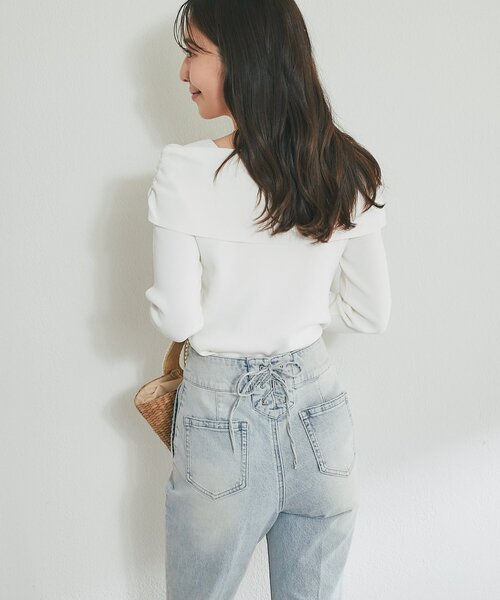 La boutique BonBon（ラブティックボンボン）の「【最強愛されニット】クールタッチUVオフショルニット（ニット/セーター・レディース・サックスブルー/ネイビー/ホワイト/ピンク・FREE）」の7枚目の写真