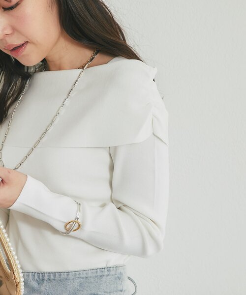 La boutique BonBon（ラブティックボンボン）の「【最強愛されニット】クールタッチUVオフショルニット（ニット/セーター・レディース・サックスブルー/ネイビー/ホワイト/ピンク・FREE）」の8枚目の写真