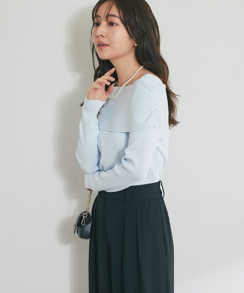 La boutique BonBon(ラブティックボンボン)の「【シリーズ累計お気に入り数1.5万突破!接触冷感・UVカット】クールタッチUVオフショルニット(ニット/セーター・レディース・サックスブルー/ネイビー/ホワイト/ピンク・FREE)」の5枚目の写真