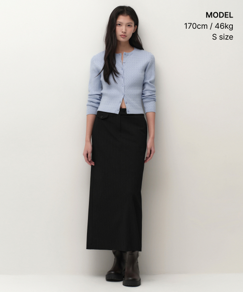 MUSINSA STANDARD WOMAN（ムシンサスタンダードウーマン）の「ウィメンズケーブルラウンドネックカーディガン[スカイブルー]（カーディガン/ボレロ・レディース・その他・SMALL/MEDIUM/LARGE/X-SMALL）」の2枚目の写真