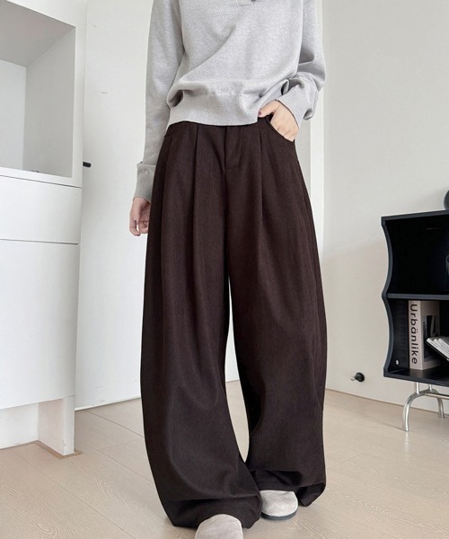 Miniministore（ミニミニストア）の「コーデュロイパンツレディースワイドパンツ（その他パンツ・レディース・ダークブラウン/ブラウン/アイボリー/ブラック/ベージュ・FREE）」の3枚目の写真
