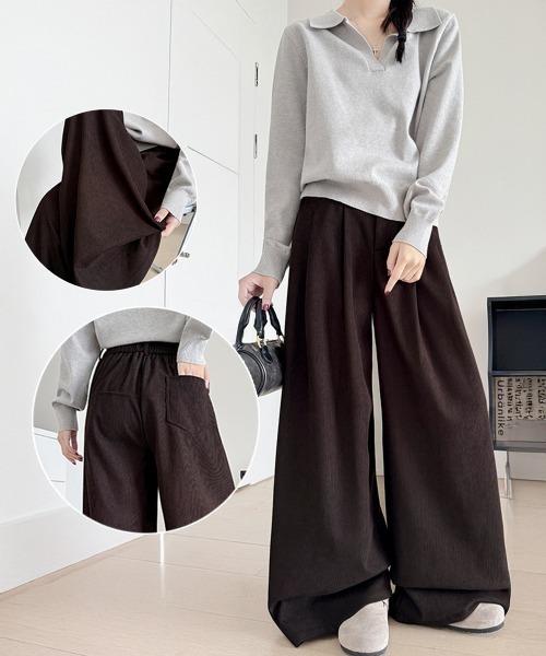 Miniministore（ミニミニストア）の「コーデュロイパンツレディースワイドパンツ（その他パンツ・レディース・ダークブラウン/ブラウン/アイボリー/ブラック/ベージュ・FREE）」の9枚目の写真