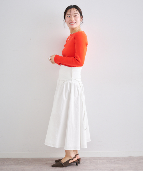 U by SPICK&SPAN(ユーバイスピックアンドスパン)の「カットドッキングギャザースカート(スカート・レディース・ブラック/ホワイト・FREE)」の4枚目の写真