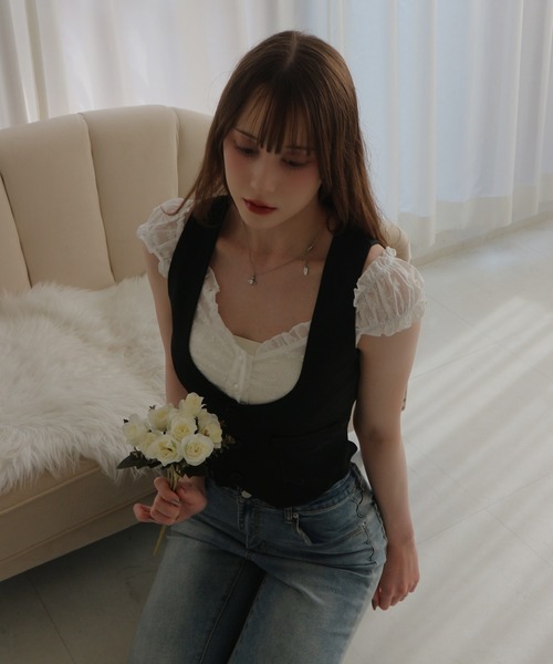 CeLess(セレス)の「Two Piece O-neck Nuffle Blouse / ツーピース Oネック ナッフルブラウス(シャツ/ブラウス・レディース・ブラック・FREE)」の4枚目の写真