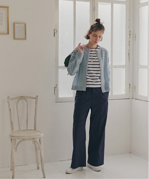 human woman(ヒューマンウーマン)の「◆先染めチェックストレートパンツ(その他パンツ・レディース・ベージュ系その他3/ダークインディゴブルー・SMALL/MEDIUM)」の1枚目の写真