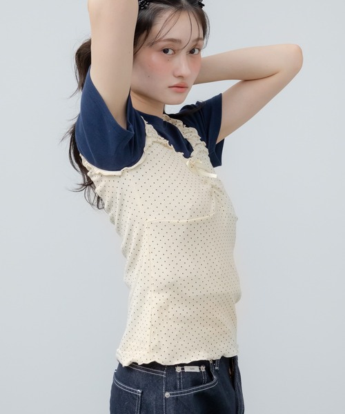 HEILIS(ヘイリス)の「ドットリボンタンクトップ / イエロー オフホワイト アイボリー ブラック 水玉 韓国 春服 秋服 夏服 カジュアル タンクトップ キャミソール インナー レイヤード トップス カットソー ガーリー フレンチシック(タンクトップ・レディース・イエロー/アイボリー/ブラック・FREE)」の16枚目の写真