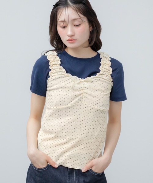 HEILIS(ヘイリス)の「ドットリボンタンクトップ / イエロー オフホワイト アイボリー ブラック 水玉 韓国 春服 秋服 夏服 カジュアル タンクトップ キャミソール インナー レイヤード トップス カットソー ガーリー フレンチシック(タンクトップ・レディース・イエロー/アイボリー/ブラック・FREE)」の14枚目の写真