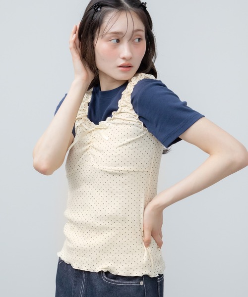 HEILIS(ヘイリス)の「ドットリボンタンクトップ / イエロー オフホワイト アイボリー ブラック 水玉 韓国 春服 秋服 夏服 カジュアル タンクトップ キャミソール インナー レイヤード トップス カットソー ガーリー フレンチシック(タンクトップ・レディース・イエロー/アイボリー/ブラック・FREE)」の15枚目の写真