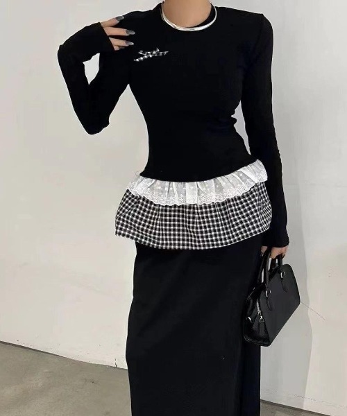 GEMEDA(ジェメダ)の「【26春新作】リボン付き レイヤード風 長袖カットソー(Tシャツ/カットソー・レディース・ブラック/ホワイト/ブラック系その他/ホワイト系その他・M)」の6枚目の写真