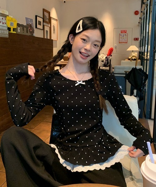 GEMEDA(ジェメダ)の「【26春新作】リボン付き レイヤード風 長袖カットソー(Tシャツ/カットソー・レディース・ブラック/ホワイト/ブラック系その他/ホワイト系その他・M)」の21枚目の写真
