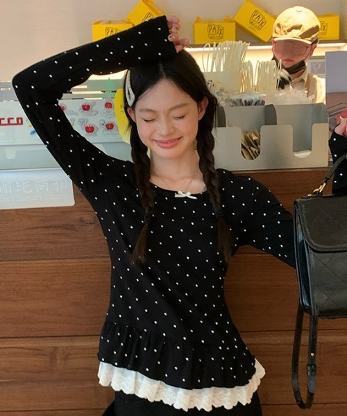 GEMEDA(ジェメダ)の「【26春新作】リボン付き レイヤード風 長袖カットソー(Tシャツ/カットソー・レディース・ブラック/ホワイト/ブラック系その他/ホワイト系その他・M)」の22枚目の写真