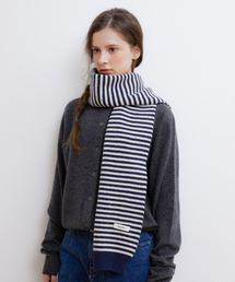 HALDEN（ハルデン）の「basic stripe knit muffler (M040_navy)（マフラー）」