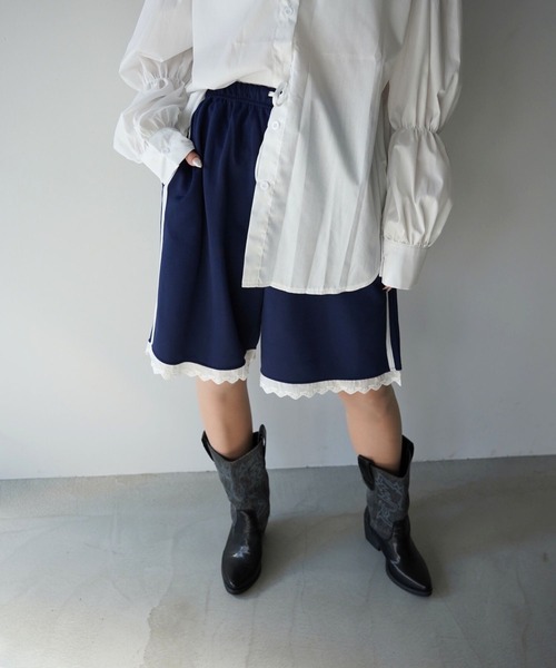 SANSeLF(サンセルフ)の「【SANSeLF】サイドラインレーストリムハーフパンツ saw26s027(その他パンツ・レディース・ネイビー/ブラウン・FREE)」の3枚目の写真