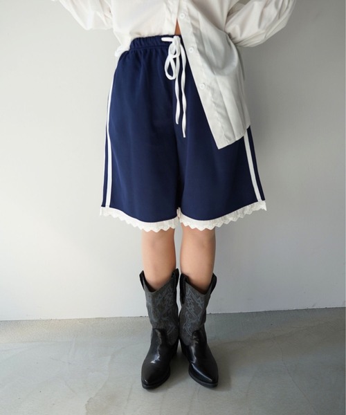 SANSeLF(サンセルフ)の「【SANSeLF】サイドラインレーストリムハーフパンツ saw26s027(その他パンツ・レディース・ネイビー/ブラウン・FREE)」の6枚目の写真