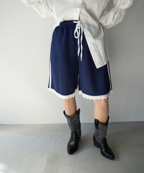 SANSeLF(サンセルフ)の「【SANSeLF】サイドラインレーストリムハーフパンツ saw26s027(その他パンツ・レディース・ネイビー/ブラウン・FREE)」の7枚目の写真