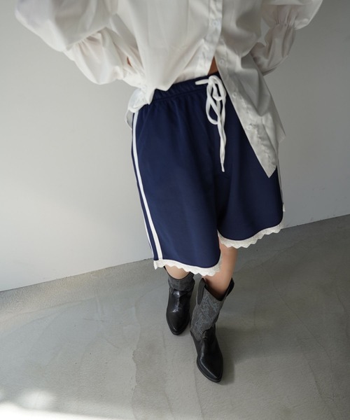 SANSeLF(サンセルフ)の「【SANSeLF】サイドラインレーストリムハーフパンツ saw26s027(その他パンツ・レディース・ネイビー/ブラウン・FREE)」の10枚目の写真