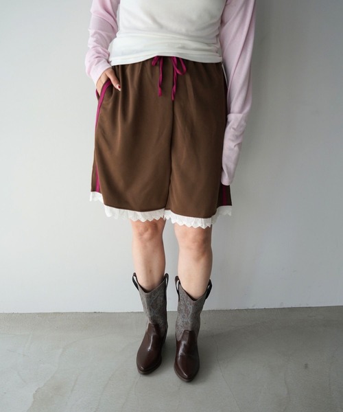 SANSeLF(サンセルフ)の「【SANSeLF】サイドラインレーストリムハーフパンツ saw26s027(その他パンツ・レディース・ネイビー/ブラウン・FREE)」の13枚目の写真