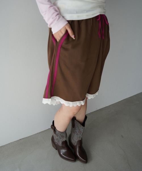 SANSeLF(サンセルフ)の「【SANSeLF】サイドラインレーストリムハーフパンツ saw26s027(その他パンツ・レディース・ネイビー/ブラウン・FREE)」の14枚目の写真