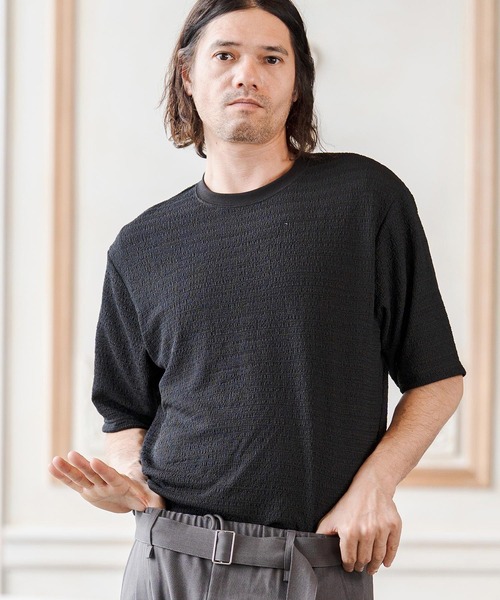 CAMBIO(カンビオ)の「mt10275- レースニットTシャツ(CA02-63219)(Tシャツ/カットソー・メンズ・ブラック/ネイビー/ホワイト・XL/L/M)」の3枚目の写真