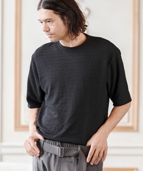 CAMBIO(カンビオ)の「mt10275- レースニットTシャツ(CA02-63219)(Tシャツ/カットソー・メンズ・ブラック/ネイビー/ホワイト・XL/L/M)」の4枚目の写真