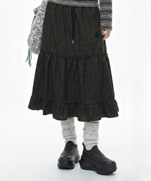 DAMISH（ダミシュ）の「ヴィンテージチェックフリルロングスカート_ブラック（スカート）」