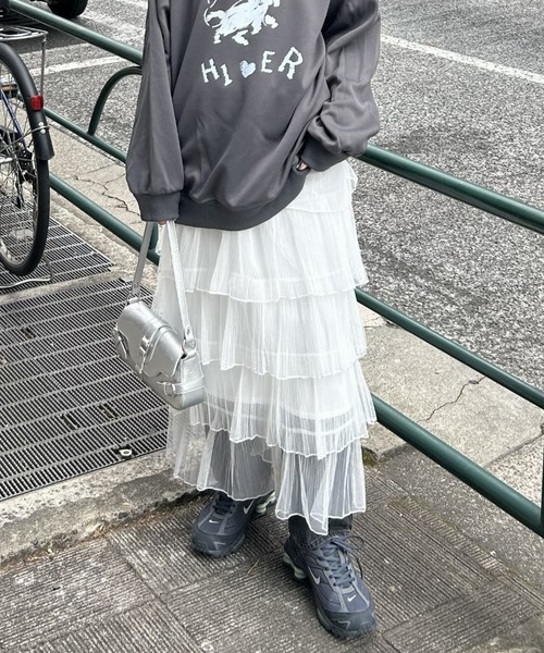 LAC-VERT(ラック・ヴェール)の「ティアードフリルシアースカート(スカート・レディース・アイボリー/ブラック/ピンク/ホワイト・FREE)」の1枚目の写真