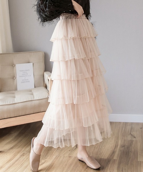 LAC-VERT(ラック・ヴェール)の「ティアードフリルシアースカート(スカート・レディース・アイボリー/ブラック/ピンク/ホワイト・FREE)」の2枚目の写真
