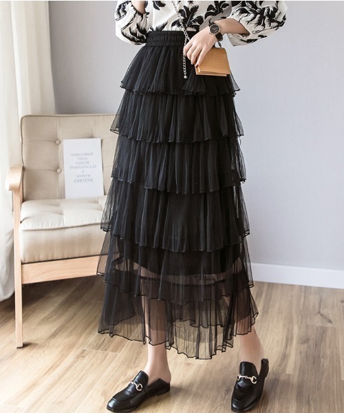 LAC-VERT(ラック・ヴェール)の「ティアードフリルシアースカート(スカート・レディース・アイボリー/ブラック/ピンク/ホワイト・FREE)」の3枚目の写真