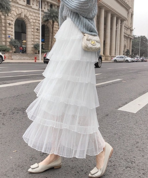 LAC-VERT(ラック・ヴェール)の「ティアードフリルシアースカート(スカート・レディース・アイボリー/ブラック/ピンク/ホワイト・FREE)」の8枚目の写真