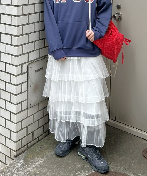 LAC-VERT(ラック・ヴェール)の「ティアードフリルシアースカート(スカート・レディース・アイボリー/ブラック/ピンク/ホワイト・FREE)」の5枚目の写真