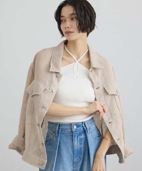 SALON adam et rope'（サロン アダム エ ロペ）の「リネンカラミシアーGジャン（その他アウター・レディース・ベージュ/オフホワイト・FREE）」の2枚目の写真