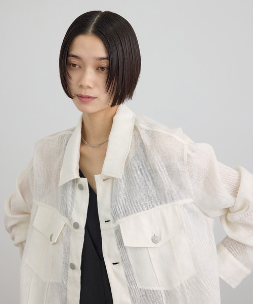 SALON adam et rope'（サロン アダム エ ロペ）の「リネンカラミシアーGジャン（その他アウター・レディース・ベージュ/オフホワイト・FREE）」の7枚目の写真